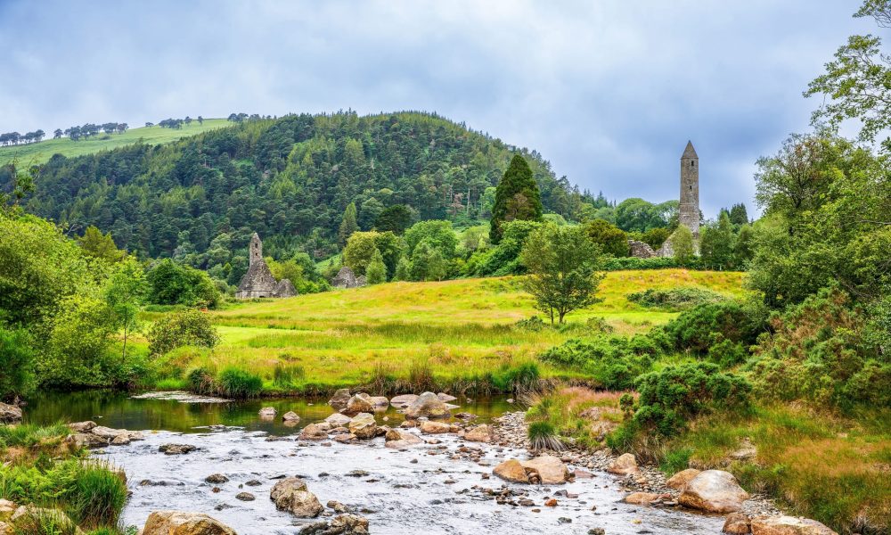 Scenic view of ruins and a river in Dublin's countryside